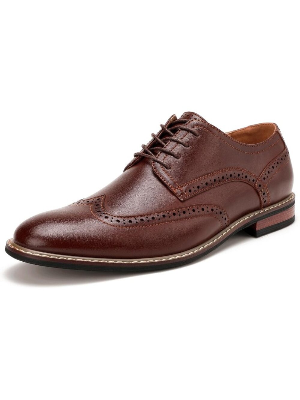 Men's Dark Brown Faux Leather Round Toe Lace Up Oxford Formal Dress Shoes